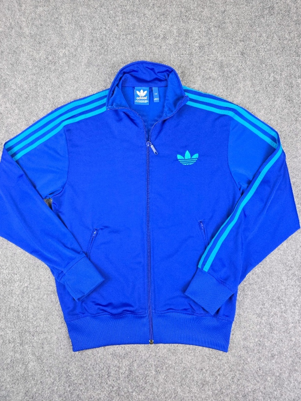 Adidas Originals Firebird Track Jacket Royal Blue Cyan Embroidered Trefoil 21x27
